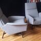 Pair of Guy Besnard armchairs, France 1960, new fabric