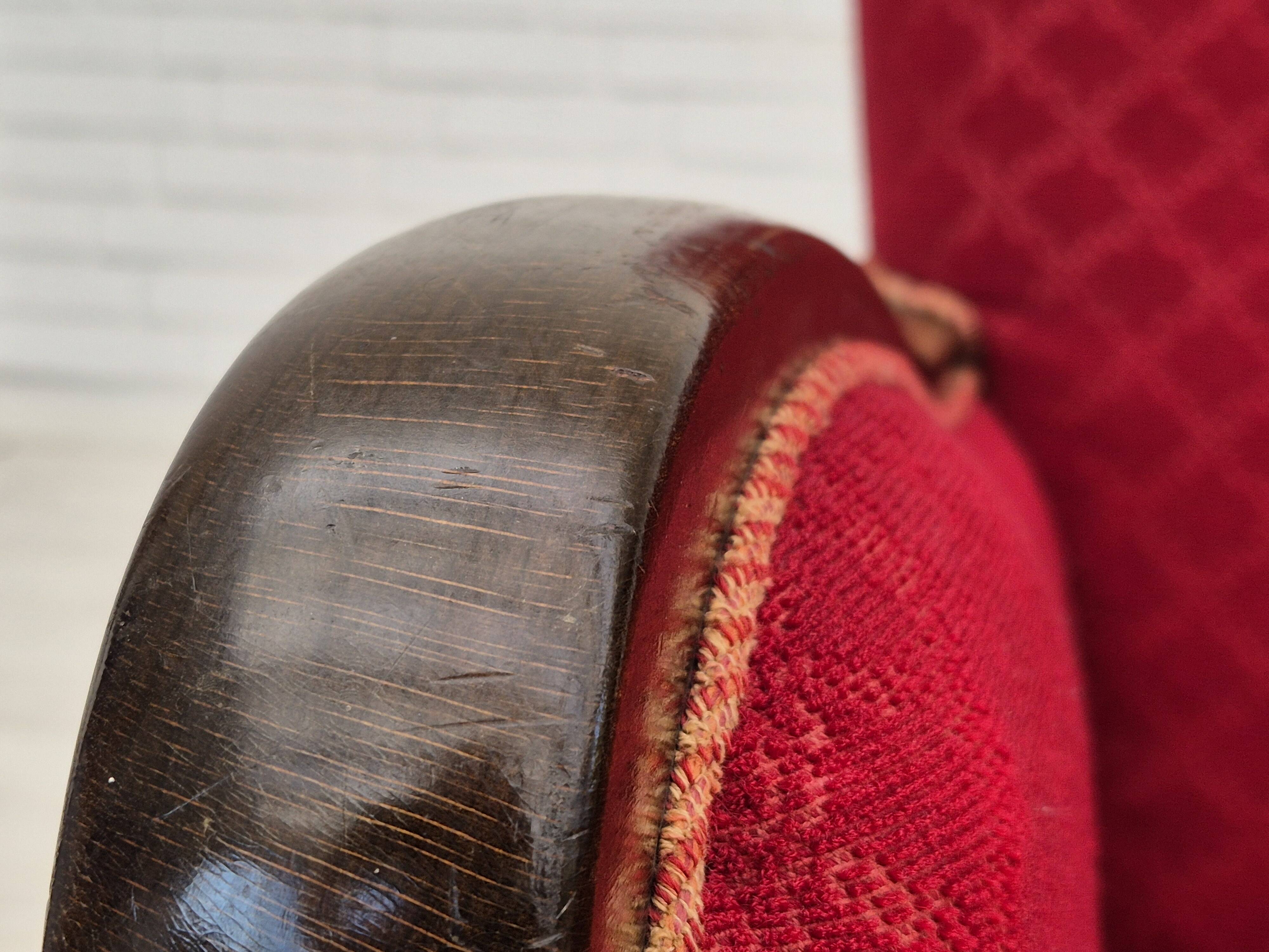 1950s, Danish design, armchair, original condition, red cotton-wool fabric.