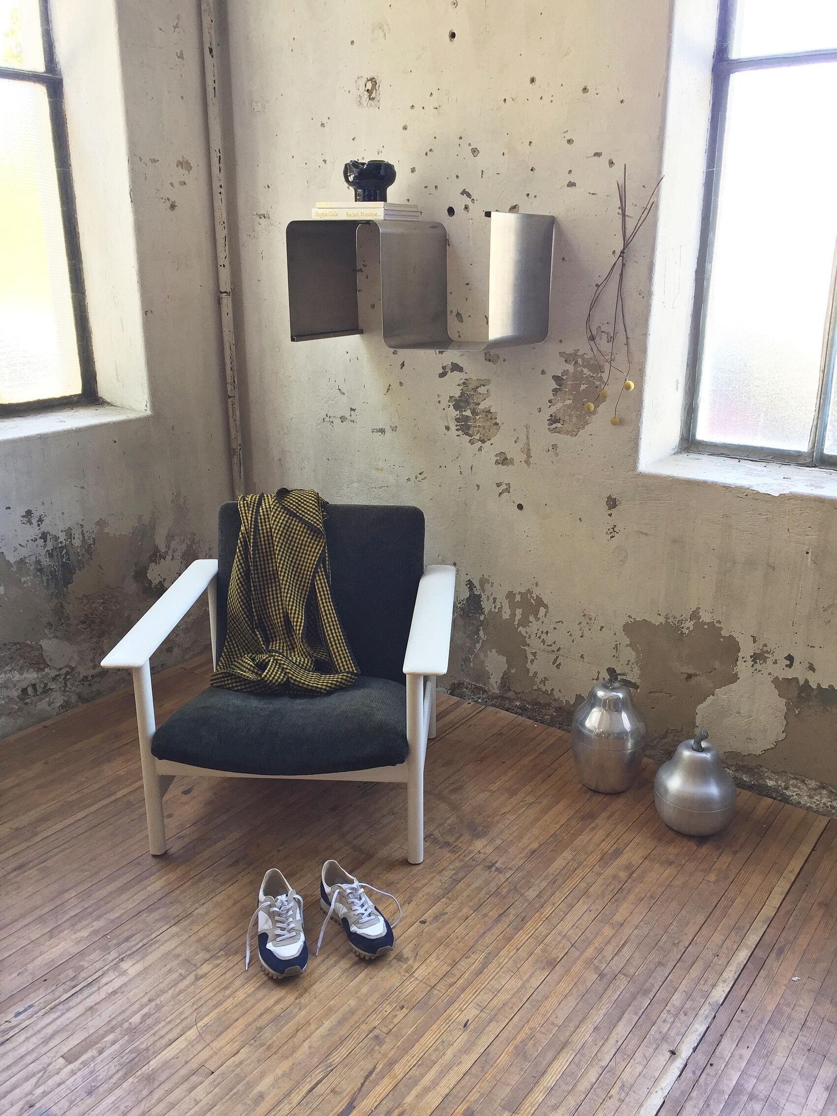 "Zig-zag" satin stainless steel shelf by Joelle Ferlande and François Monnet