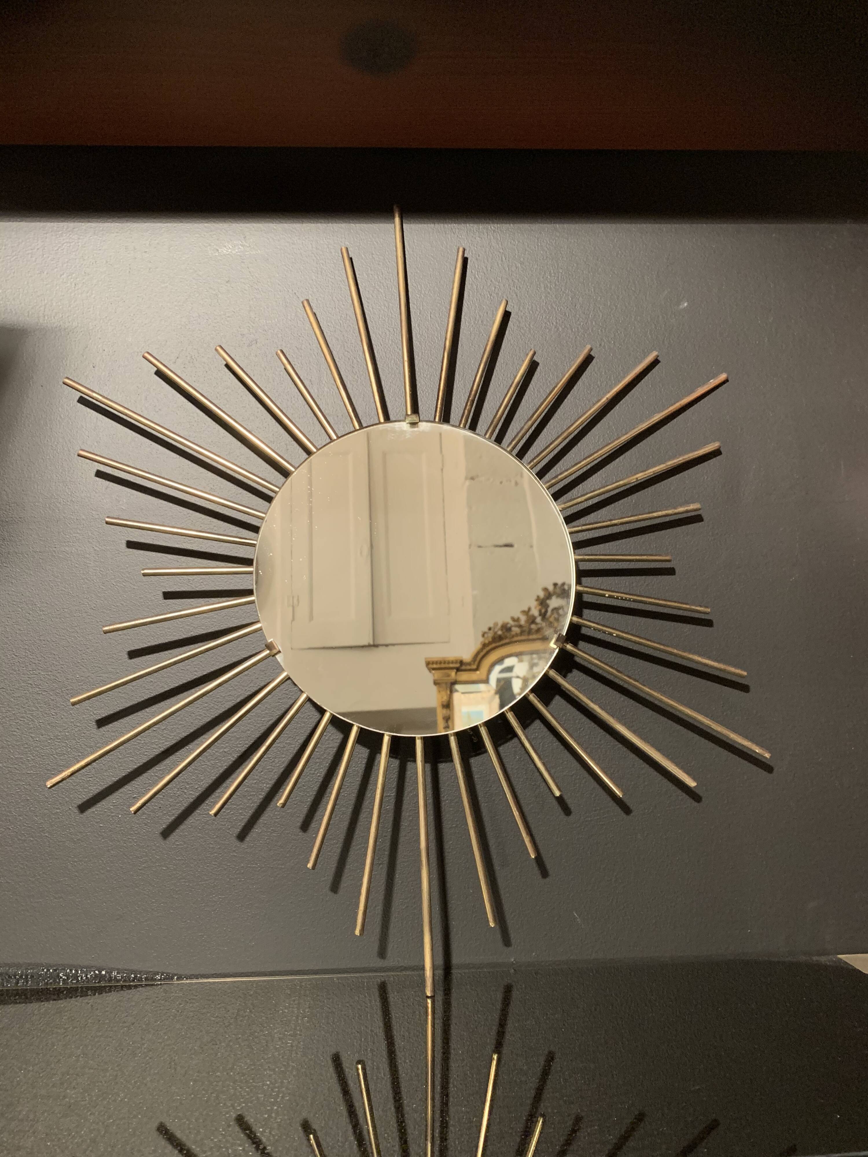 Vintage sun mirror, 1960 gold metal - 60cm