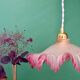 Vintage frosted glass pendant lampshade, half pink, half transparent