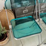 Set of 4 Castelli blue Plia folding chairs