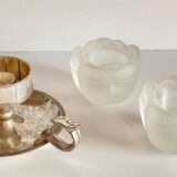 VINTAGE Glass and Silver Metal CANDLE HOLDERS