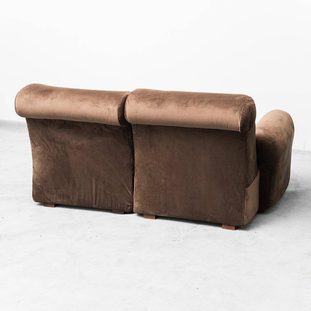 Divano modulare 2 posti in velluto marrone anni’ 70 vintage modernariato