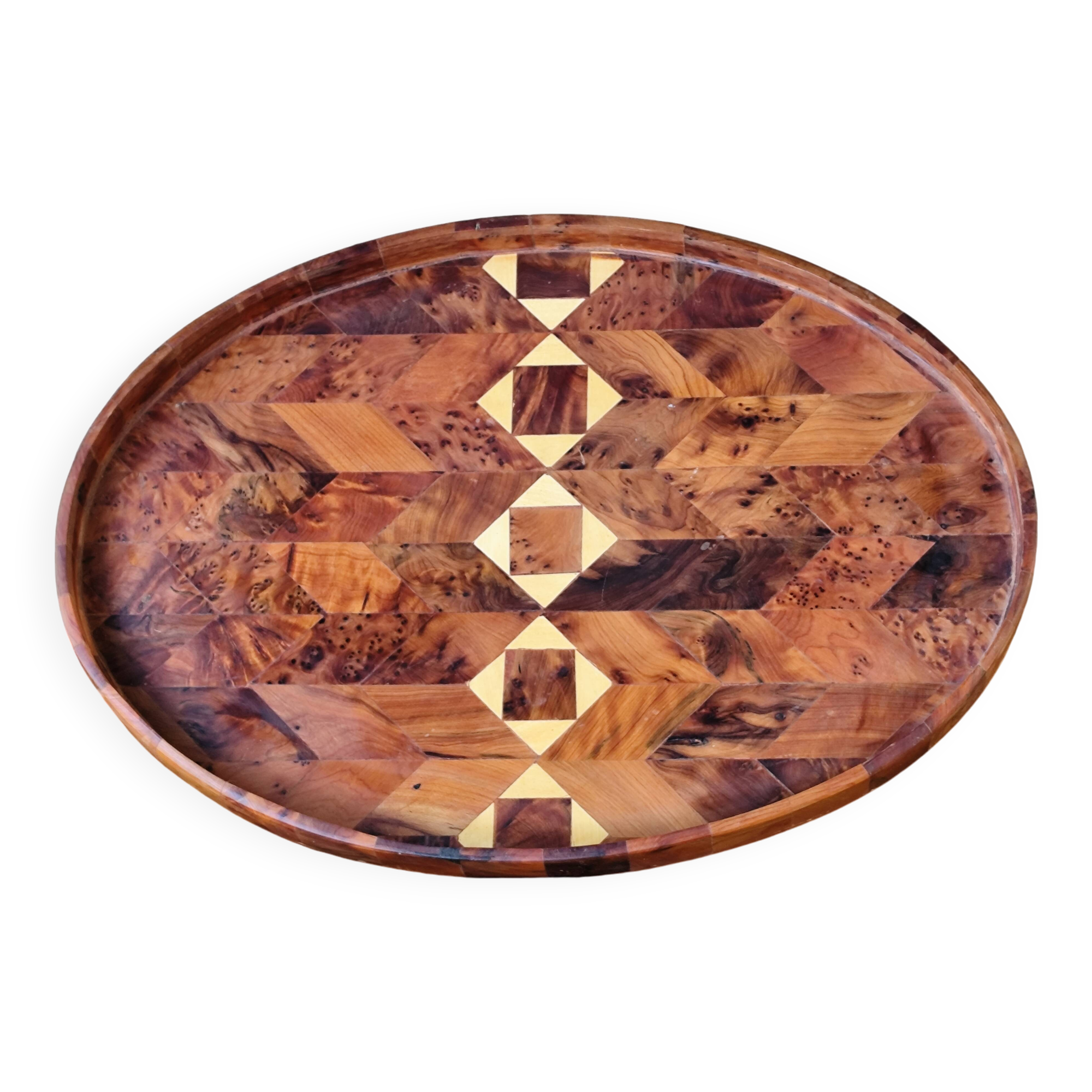 Geometric patterned wooden tray