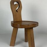 Sculptural Brutalist Chunky Tripod Stool in Oak, 1960s