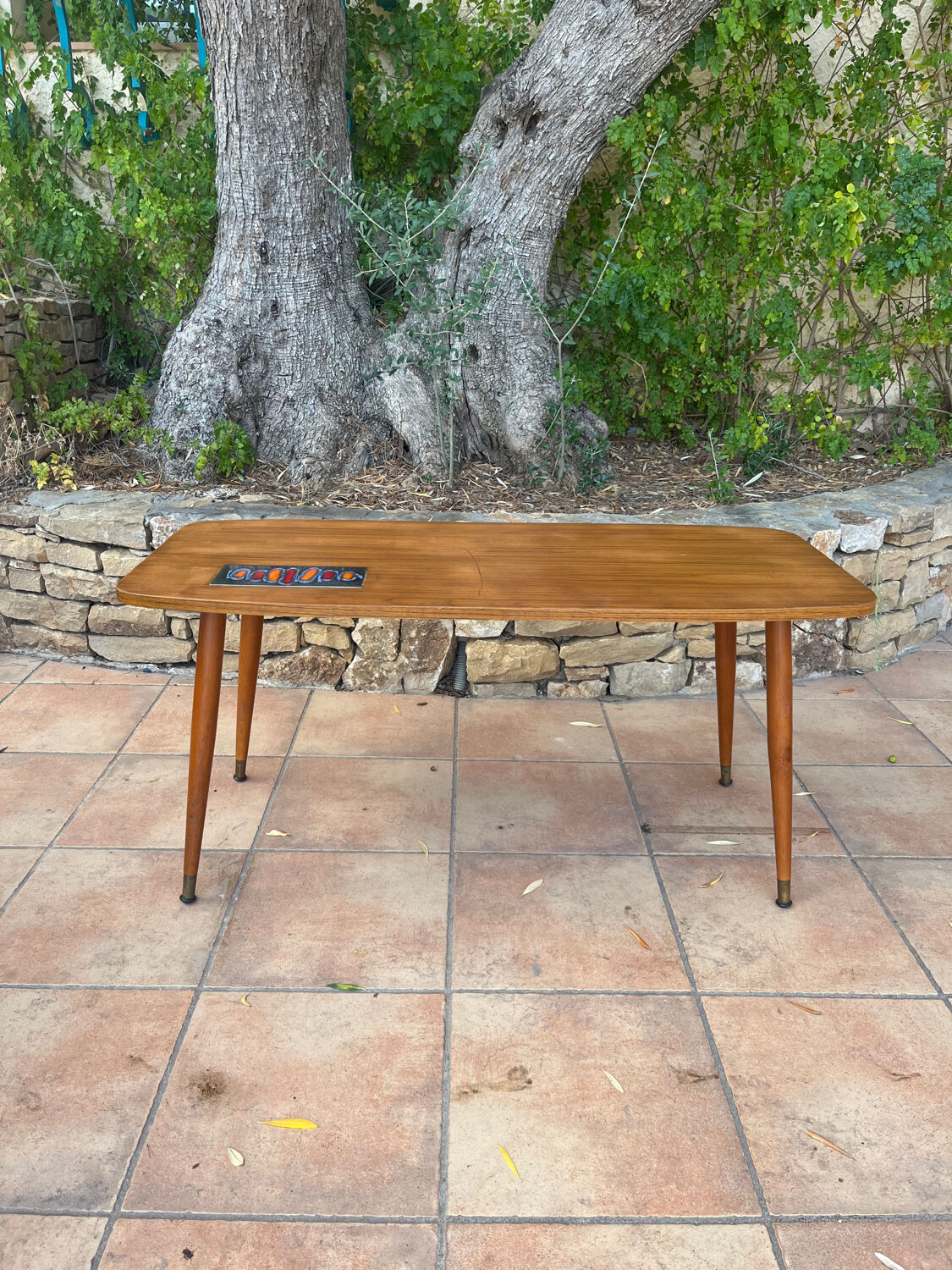 Scandinavian coffee table 1960 wood and ceramic