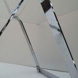 Glass and chrome coffee table, trestle legs, vintage 1960-1970