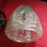 Wrought iron lamp and its opaque molded glass 1900 has 30 art deco electricity to the standard