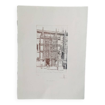 Antique lithograph on vellum paper, ready for framing, architecture, university