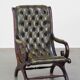 Green cow leather chesterfield armchair combined with wood