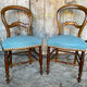 Pair of antique louis philippe chairs wood + blue vintage fabric seat
