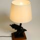 1940s table lamp made of iron in the shape of an eagle, teak wooden base