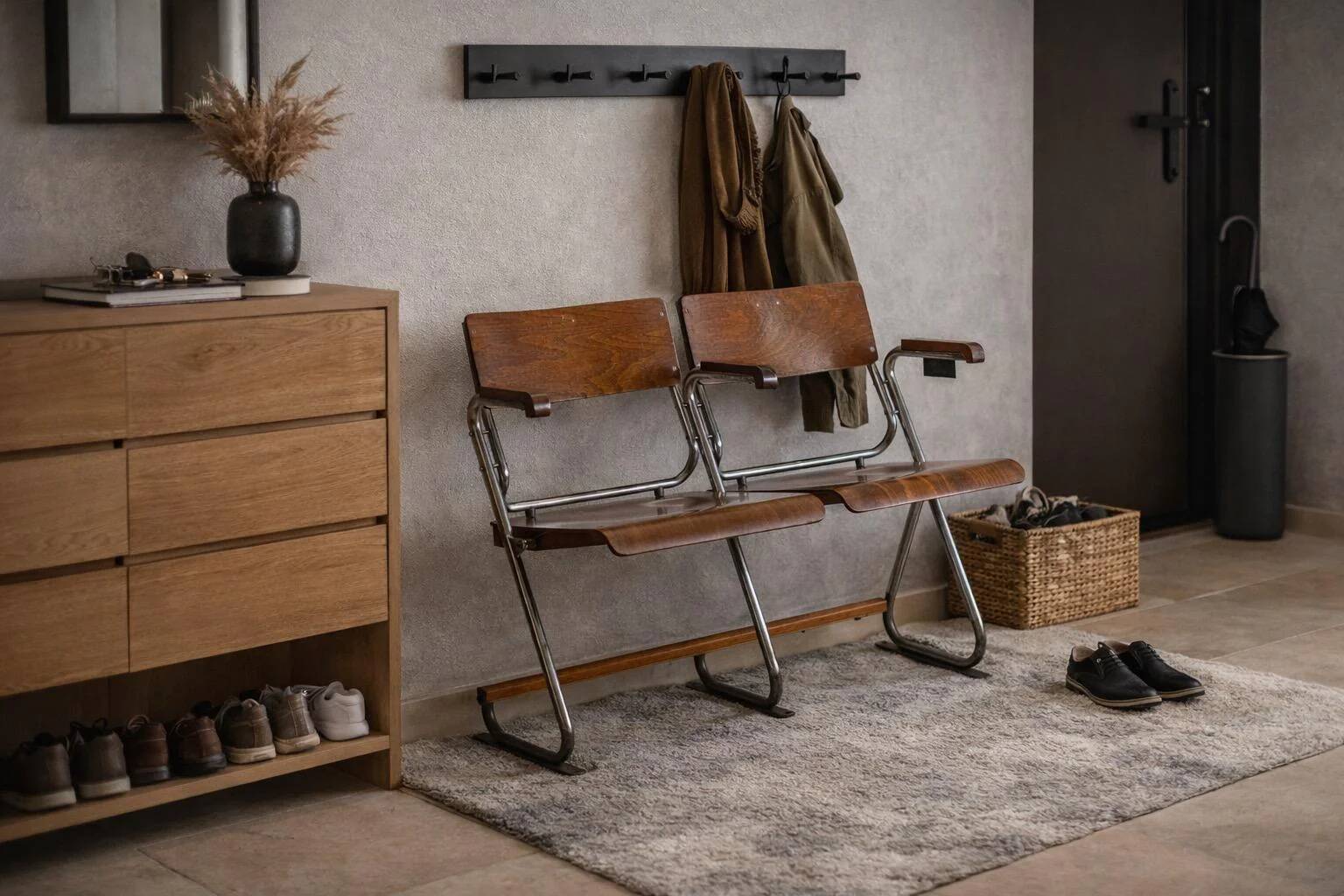 Two-seater folding bench, Bauhaus style, 1930s, Czechoslovakia