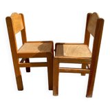 Two brutalist chairs from the 70s in golden oak