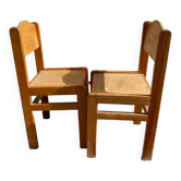Two brutalist chairs from the 70s in golden oak