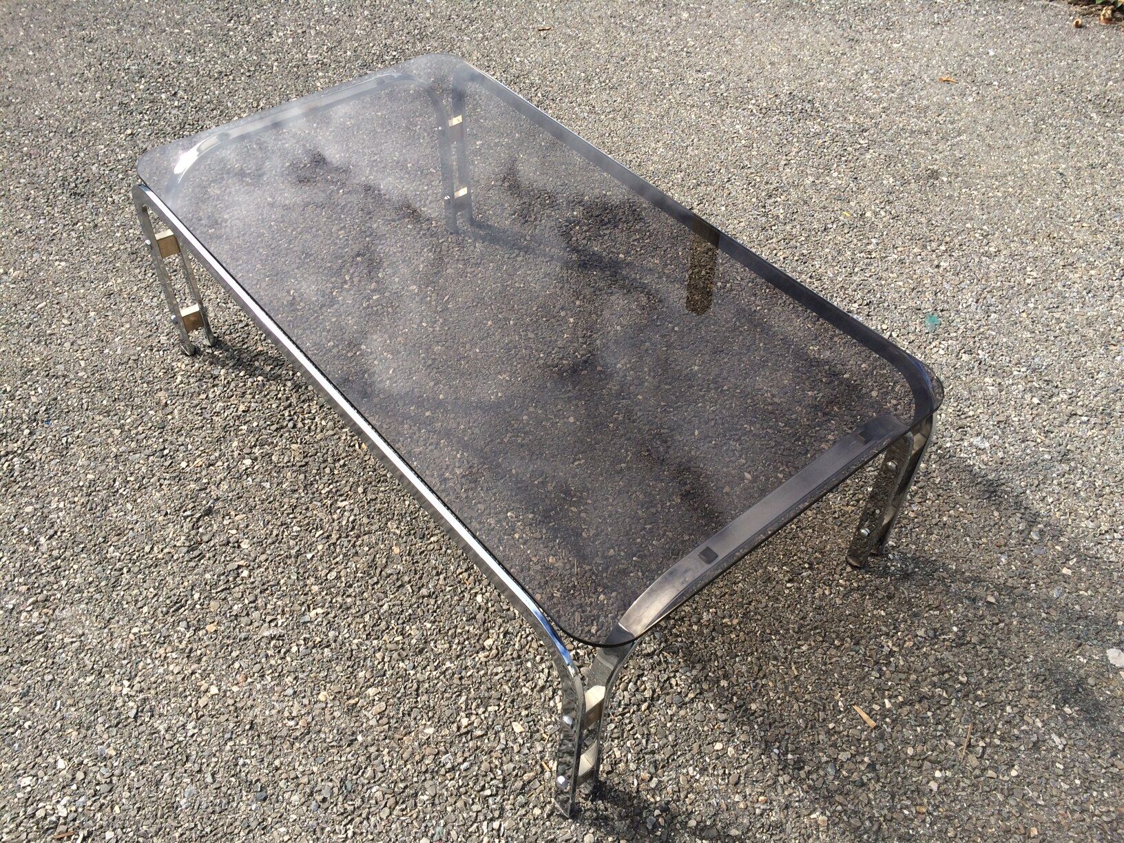 Vintage coffee table smoked glass and chrome 70