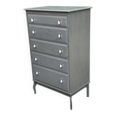 Chiffonnier commode scandinave 5 tiroirs gris anthracite en bois massif