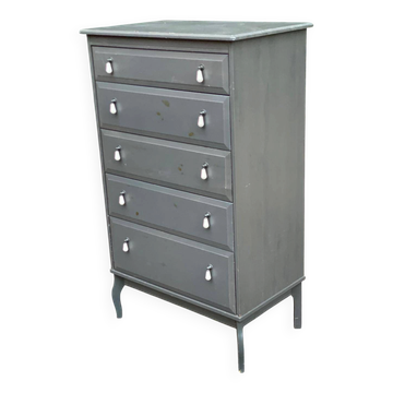 Scandinavian chest of drawers with 5 anthracite grey drawers in solid wood.
