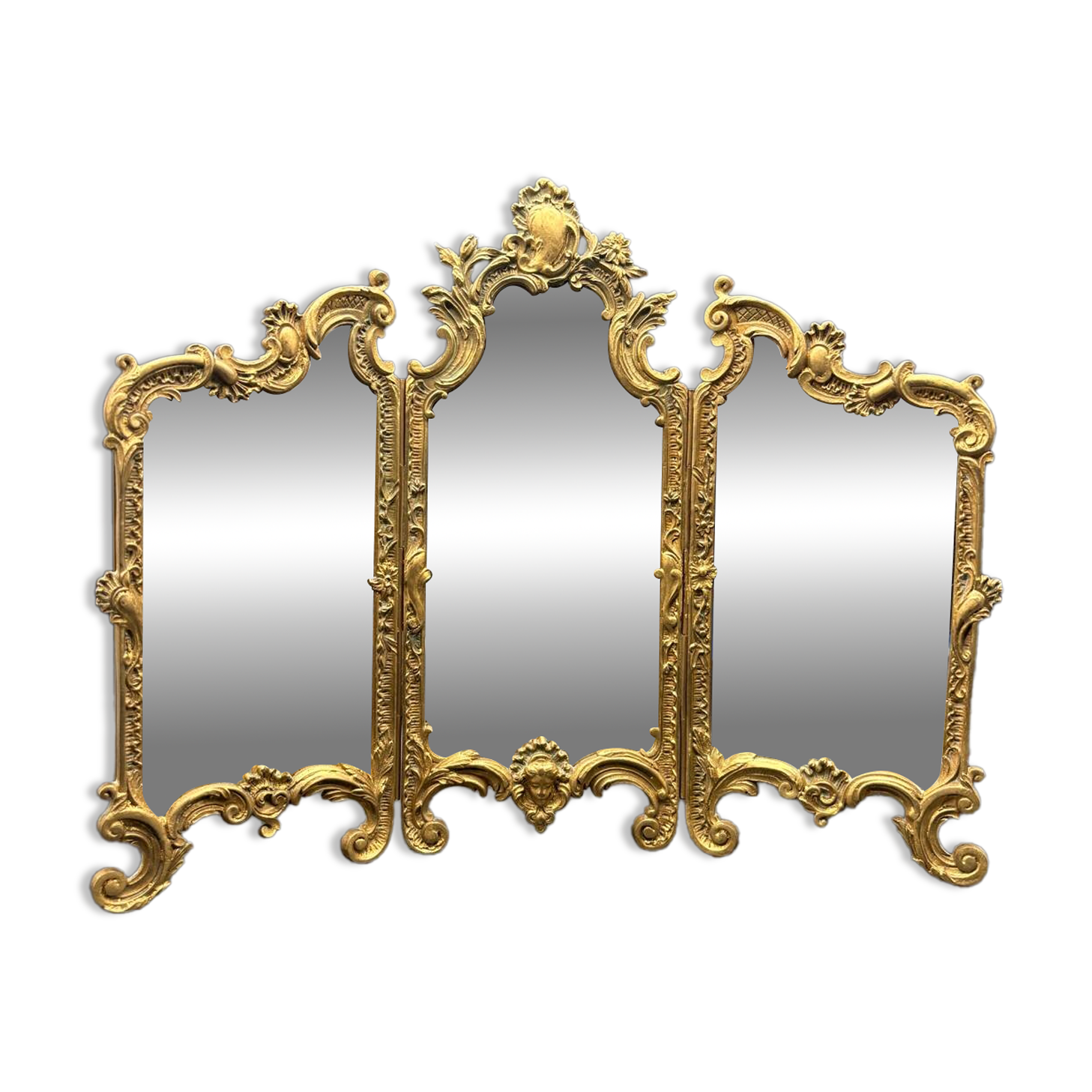 Miroir Triptyque, Bronze Doré, vers 1900.