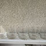 5 antique whiskey glasses, Easter frieze bells and vintage flowers