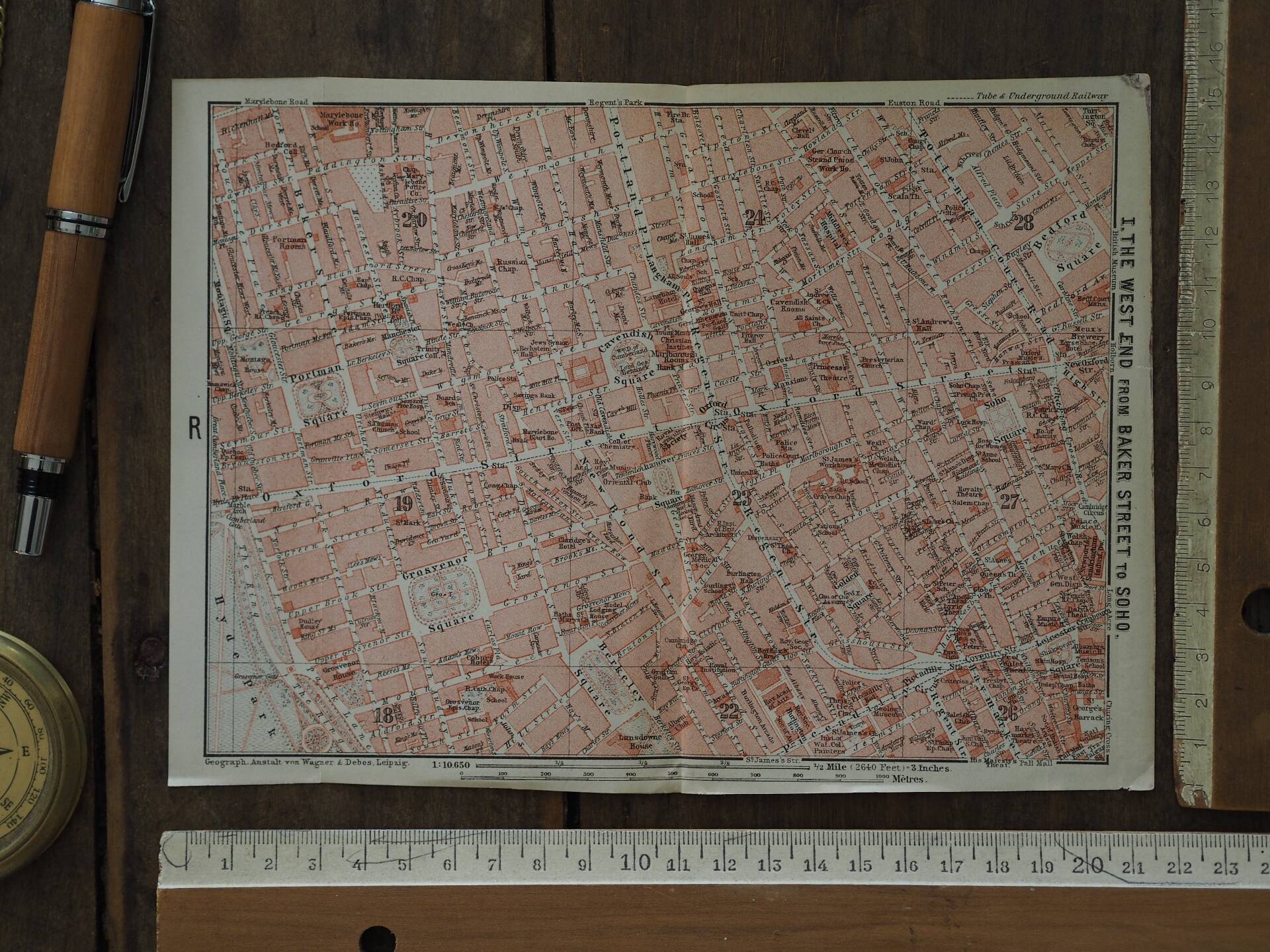 Old map London West End, UK - 1913 | Vintage wall decoration