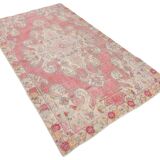 4x7 Vintage Small Size Area Faded Coral Red Turkish Vintage Rug, 127x223 Cm