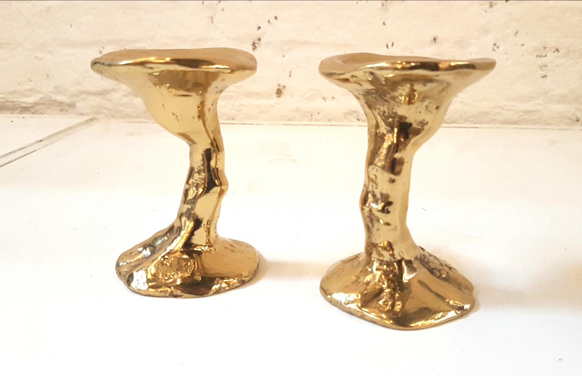 Pair of massive bronze brutalist candlesticks 1980