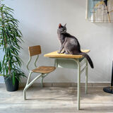 Vintage 1960s school desk – Antique wooden and metal aqua green desk – Retro school furniture – Vintage children's desk