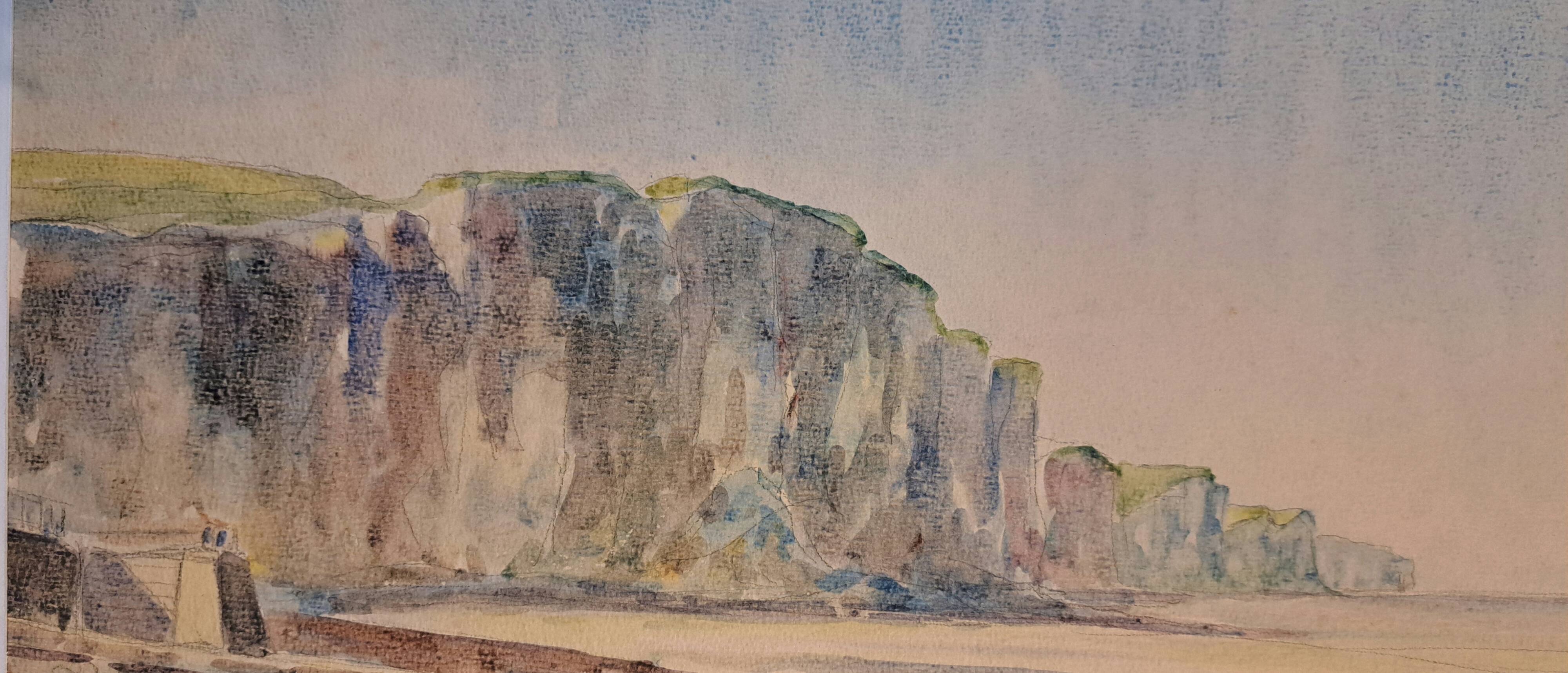 Impressionist painting, watercolour signed Henri TRIBOUT, Norman seascape, 20th century.