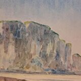 Impressionist painting, watercolour signed Henri TRIBOUT, Norman seascape, 20th century.