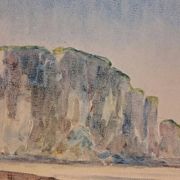 Impressionist painting, watercolour signed Henri TRIBOUT, Norman seascape, 20th century.