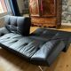 Canapé Cuir Noir modulable, assise droite, semi inclinée, méridienne ou lit