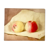 Ancient pochade on cardboard depicting a still life with apples