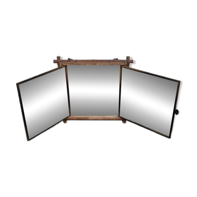 Miroir triptyque décor asiatique antique chaînette décoration murale bois
