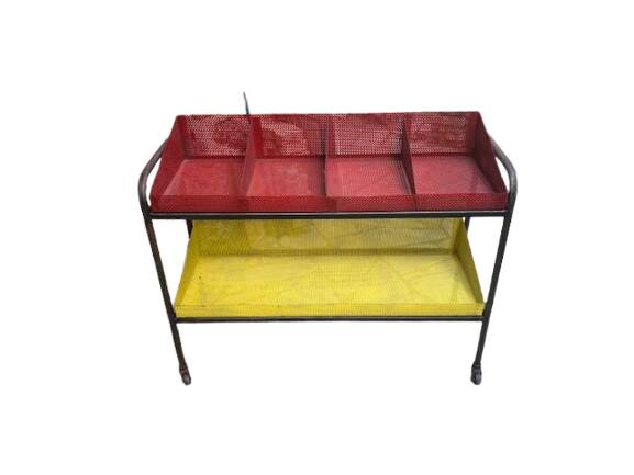 Vintage perforated metal dessert trolley — Mathieu Matégot style — 1950s