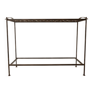 Wrought iron industrial console and glass tops