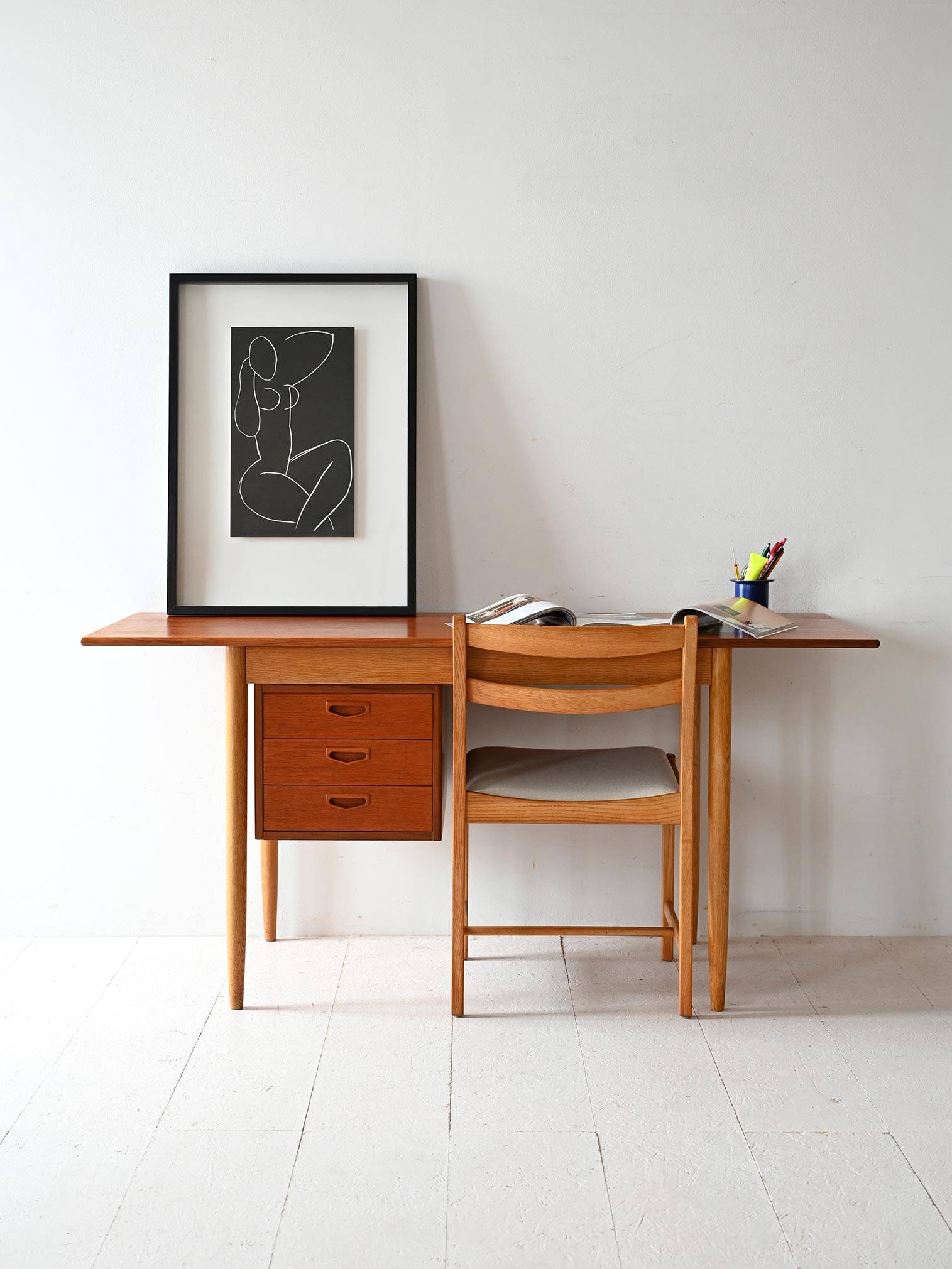 Vintage Scandinavian teak two-tone desk