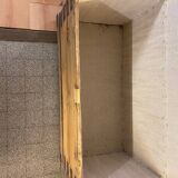 Old trunk in natural pine wood with padded interior