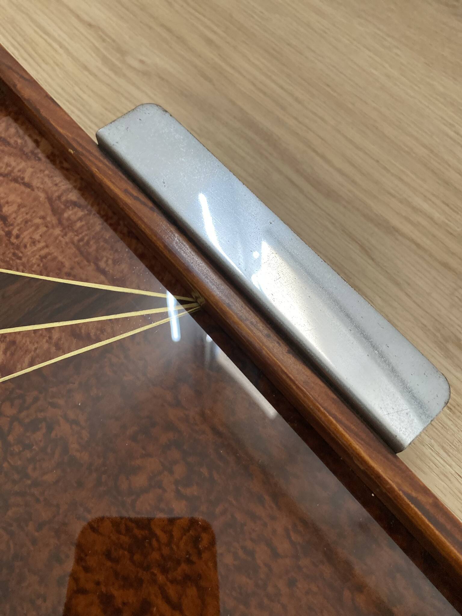 Duo of vintage wooden trays marked art deco