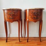 Pair of Louis XV style bedside tables in wood and marble