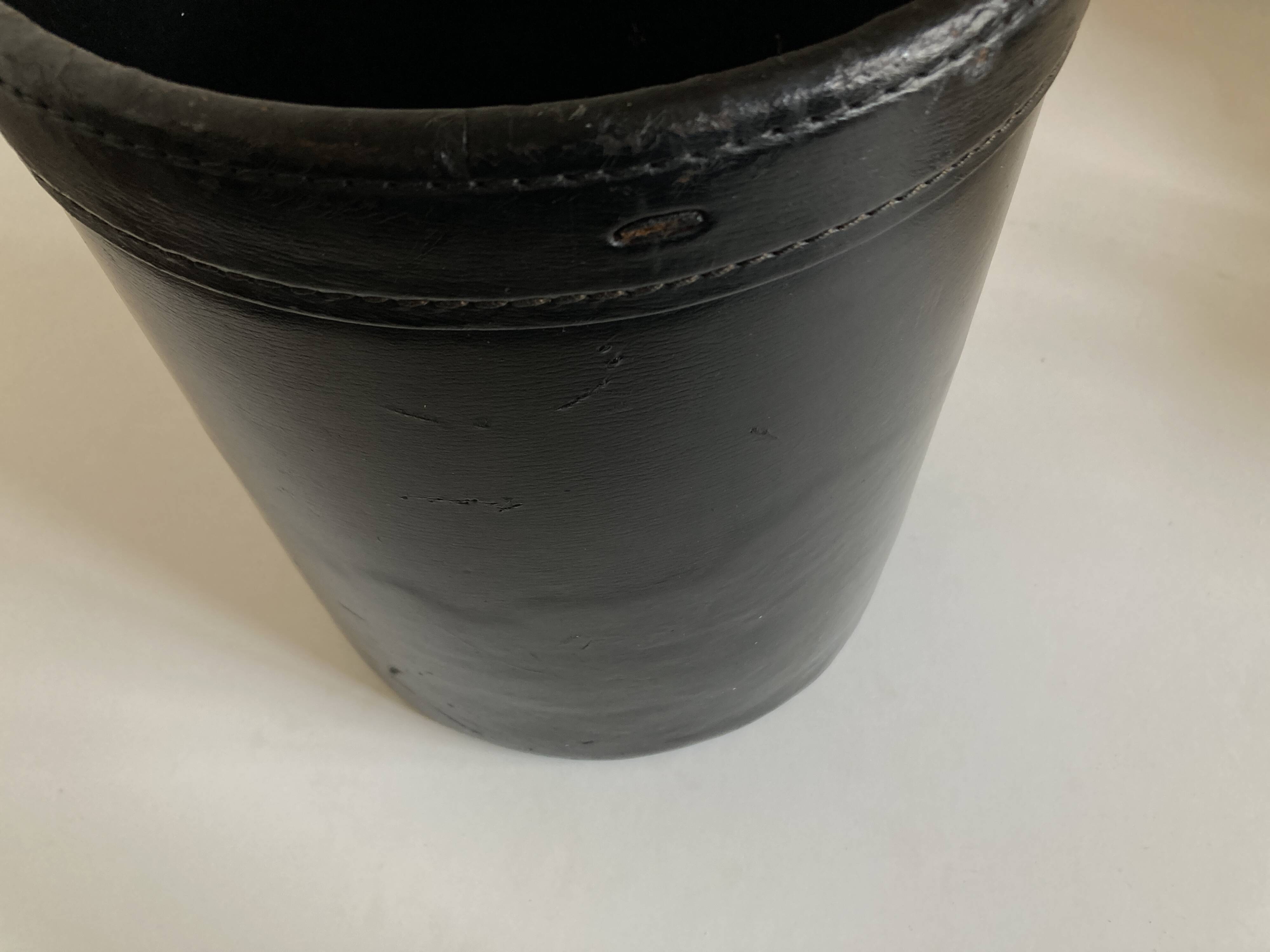 Black leather desk wastebasket, 1960