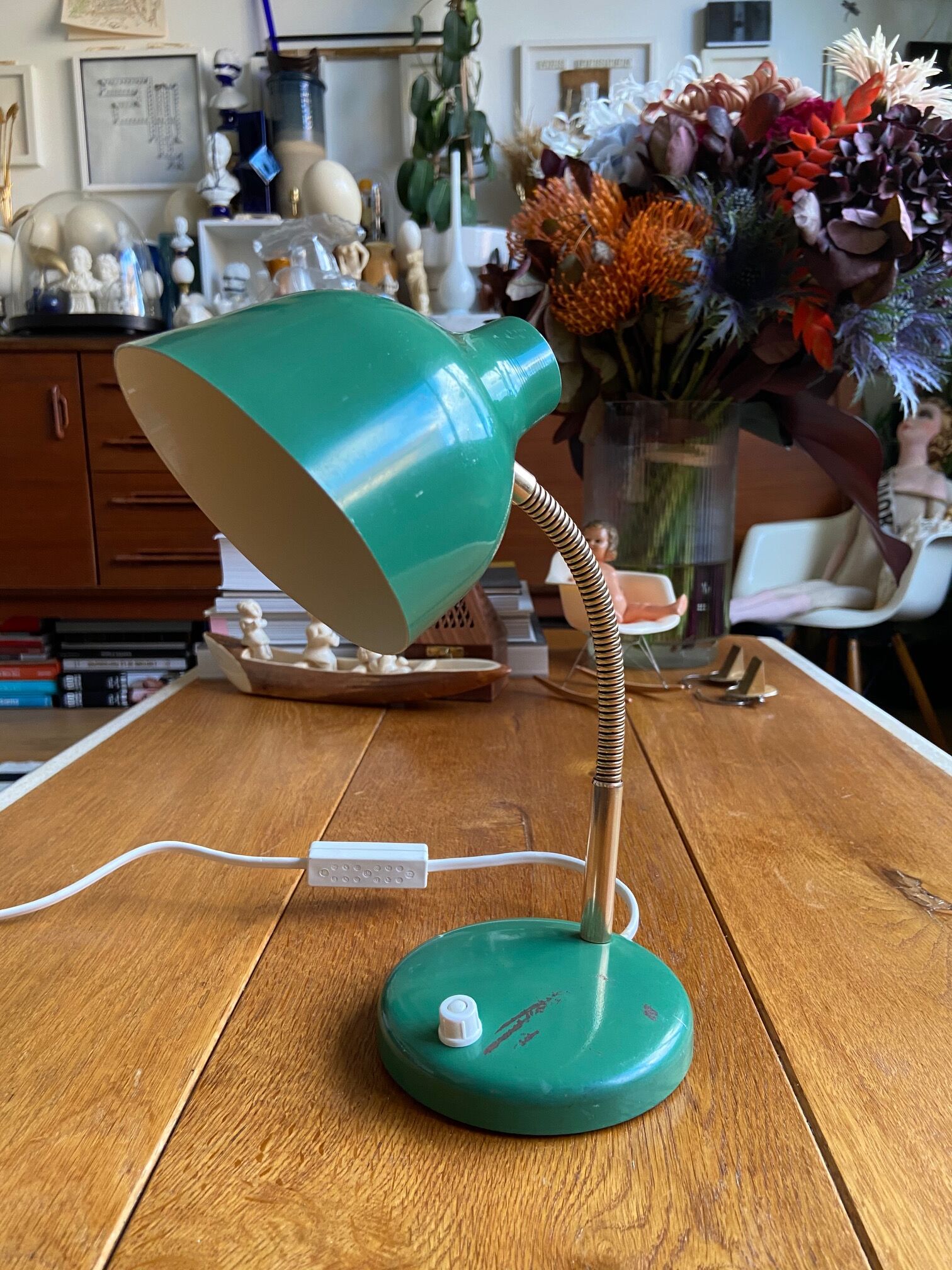 Green enamelled desk lamp