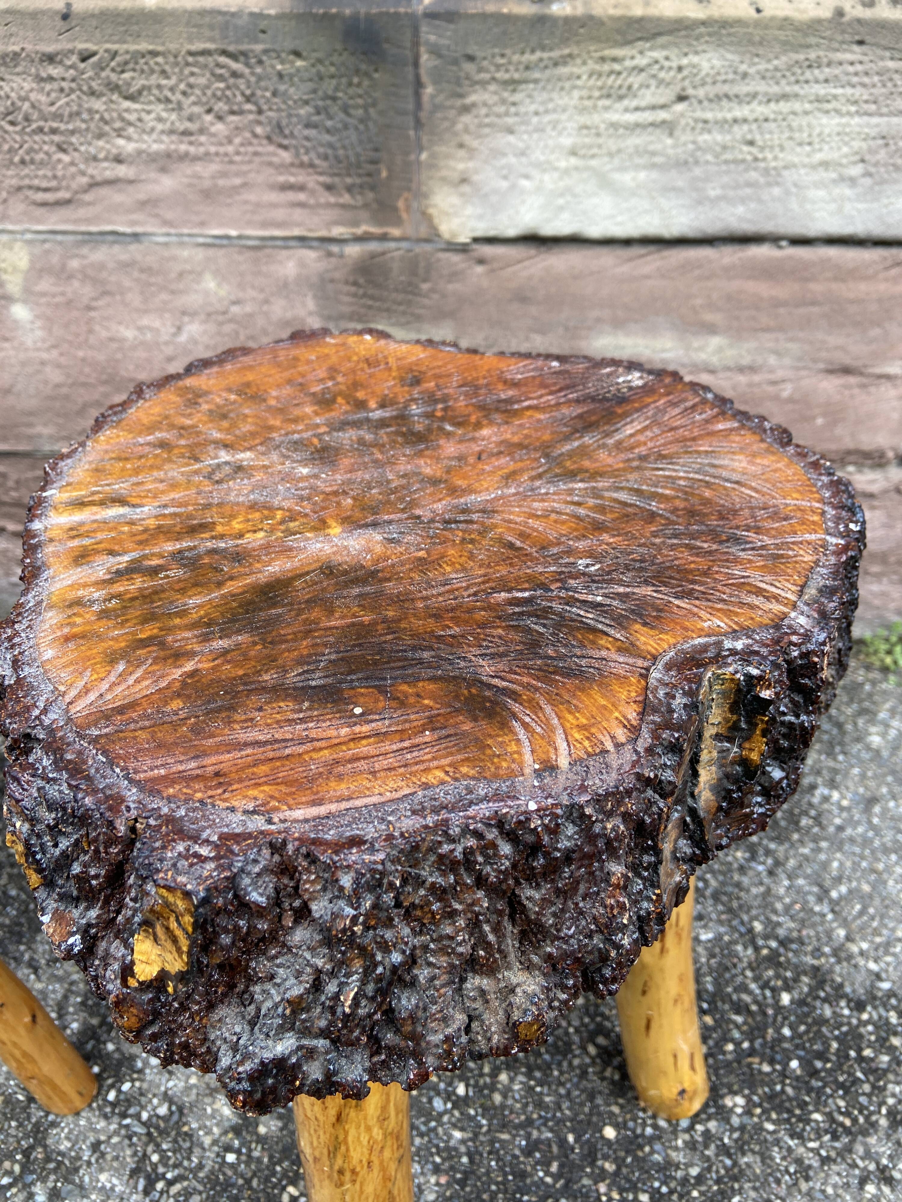 pair of rustic tripod farm stools 1950 brutalist wooden vintage French stool