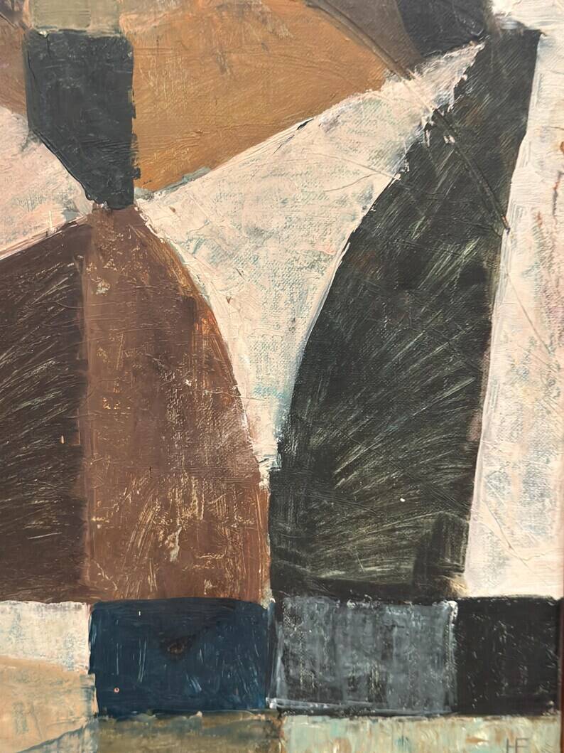 Original Swedish Oil on Canvas – "Abstrakt Komposition" by Hans Fritzdorf (1927–1990) – Vintage and Framed – 71 × 38 cm (28" × 15")