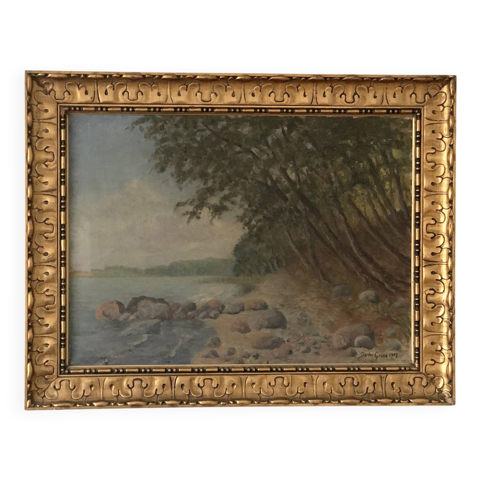 Large Vintage Sea Landscape Original Oil Painting, circa 1923