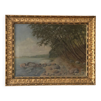 Large Vintage Sea Landscape Original Oil Painting, circa 1923