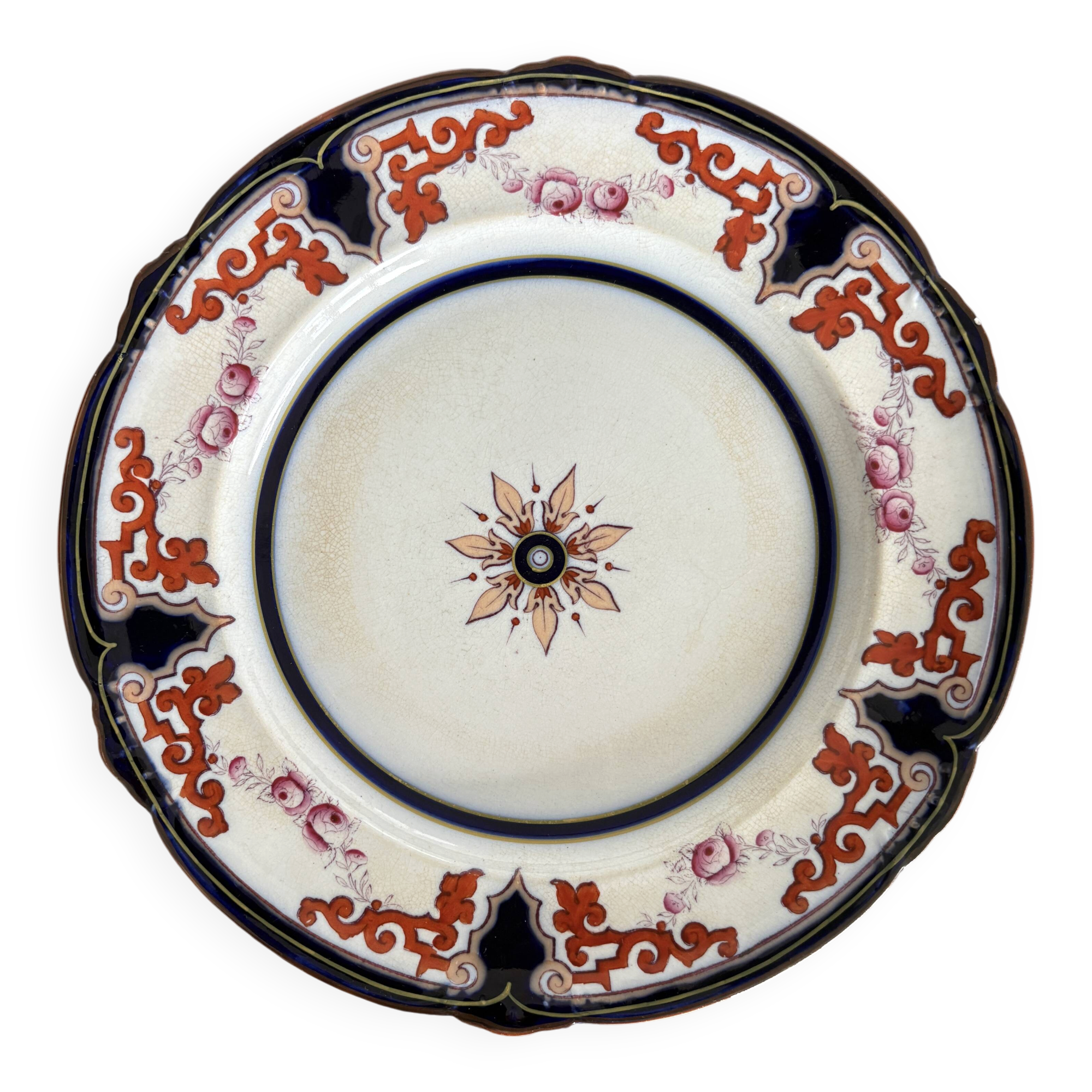 Antique plate in earthenware - English Imari style