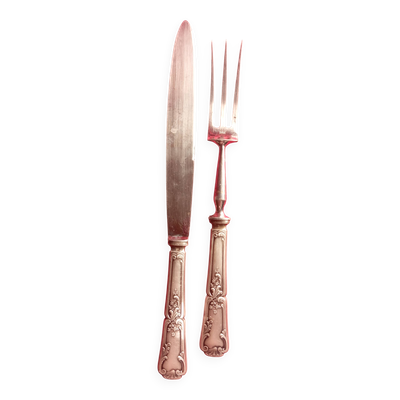 Ensemble de fourchette et couteaux de service en metal argente