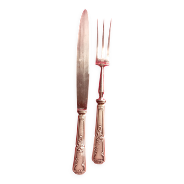 Silver plated serving fork and knife set